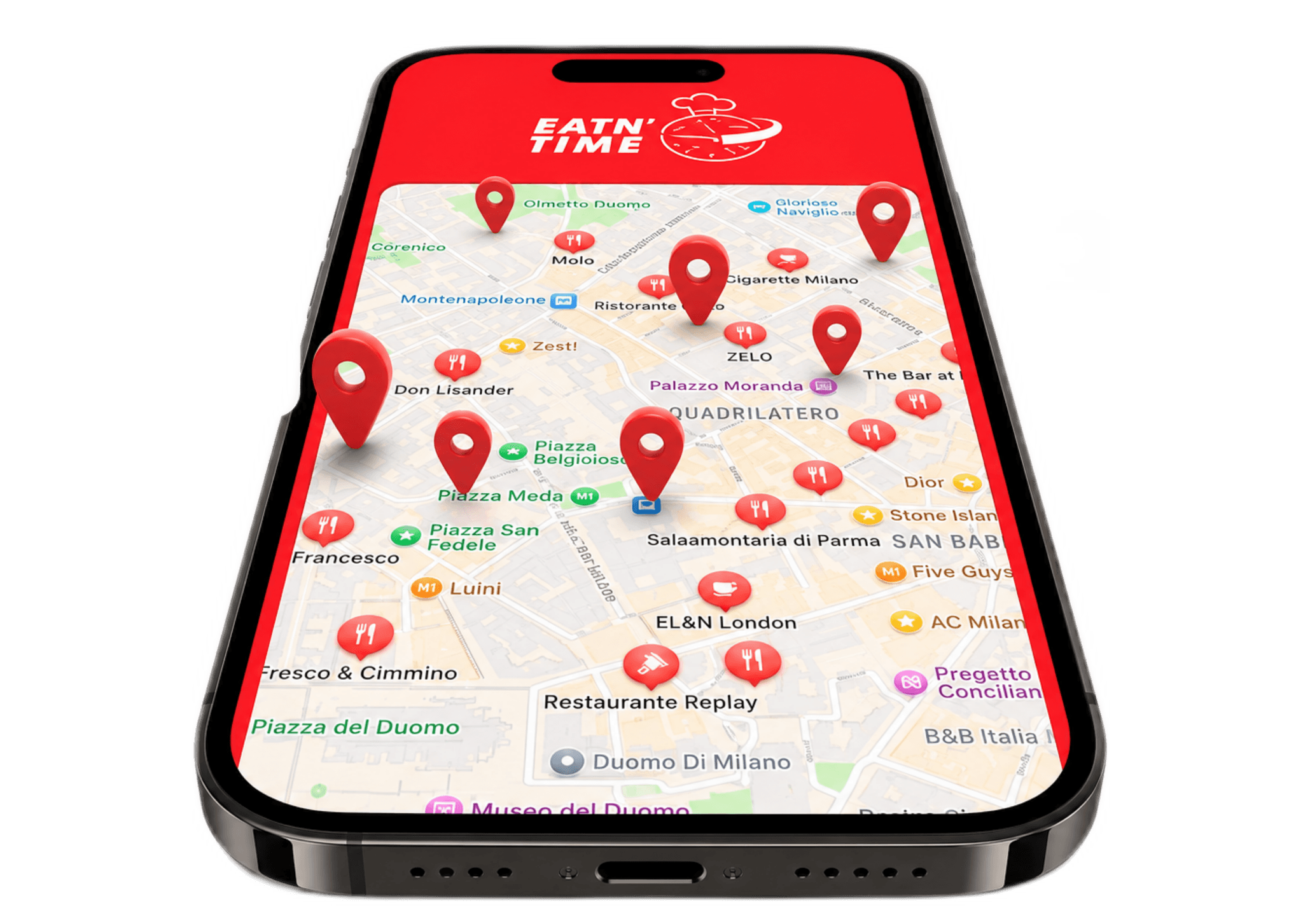La mappa di Milano nell’app EATN’TIME, dal sito originale